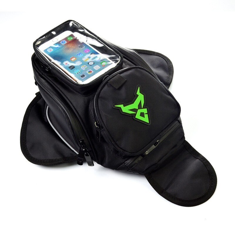 Motorcykel magnetisk tank taske vandtæt motorcykel sadeltaske skuldertaske rygsæk bagage telefon taskeholder til iphone xiaomi: Grønt mærke
