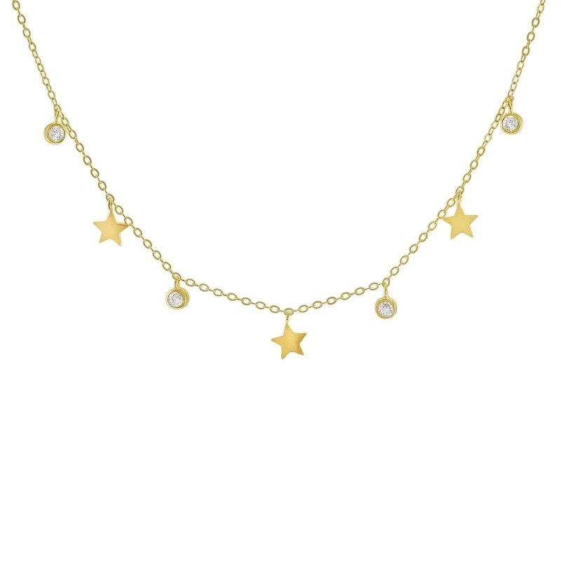 Aide 925 Sterling Zilver 18K Vergulde Hanger Ketting Koreaanse Stijl Delicate Lange Keten Zirkoon Star Charm Ketting Choker: 1