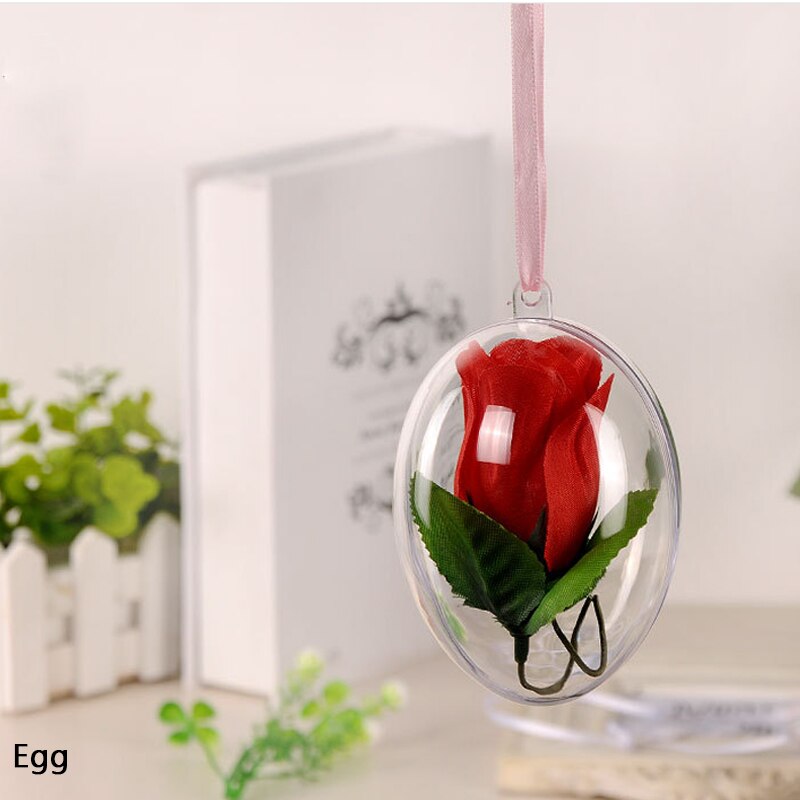 Transparent Ball Clear Plastic Hollow Xmas Ball Decoration Hanging Ball Wedding Candy Box Eternal Flower Hanging Ball: Egg-8cm