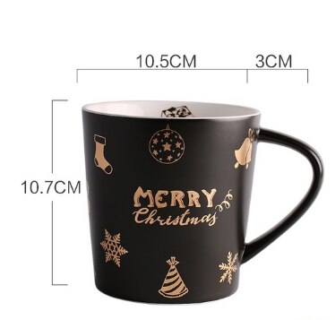 Christmas Coffee Mugs 500ml Large Capacity Christmas Ceramic Milk Tea Cup Drinking Water Bottle: Black Matte
