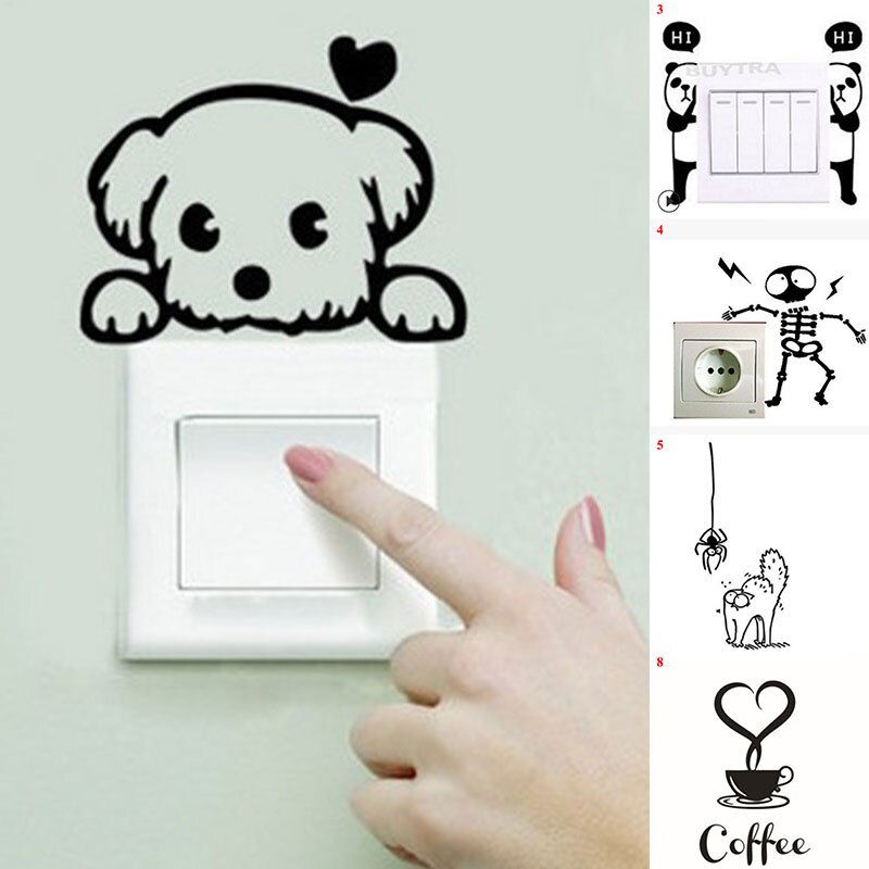 Verschillende Grappige Dieren Schakelaar Sticker Voor Kinderen Kamers Diy Creatieve Panda Muurstickers Decal Slaapkamer Woonkamer