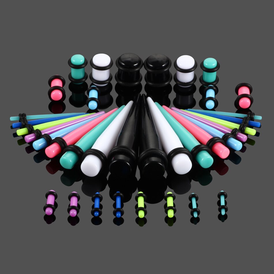 36 stuks/partij acryl oormeters in diverse kleuren, taps toelopend en plug-stretchsets, vleestunnel-uitbreidingssieraden voor het lichaam 14g-00g