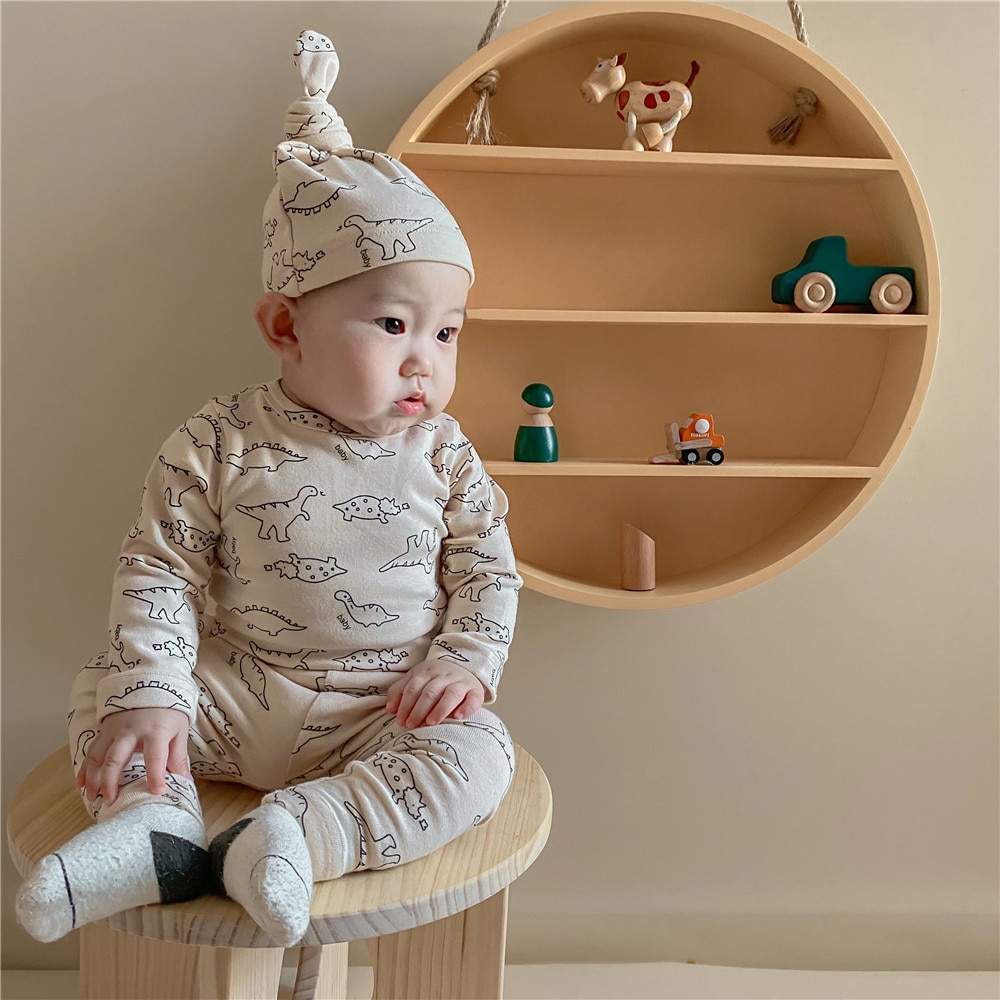 Milancel Baby Kleding Dinosaurus Print Baby Een Stuk Met Hoed Katoenen Baby Bodysuits Lente Peuter Kleding