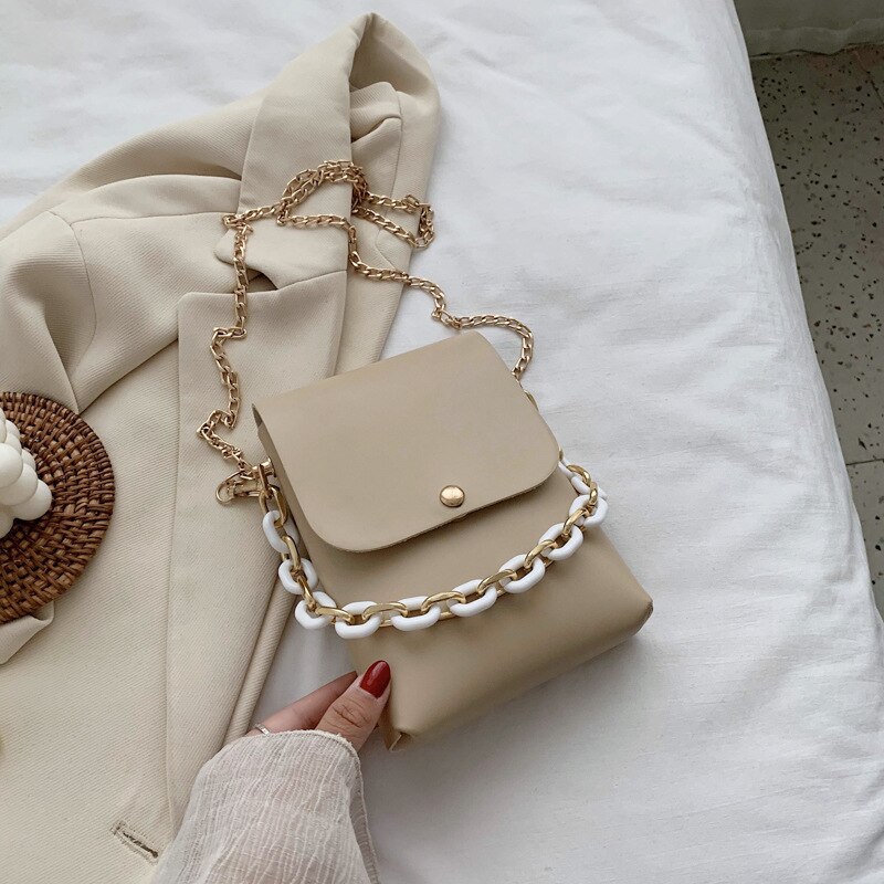 Nuovo mini Donne messaggero Borse casuale di Spessore Moda Catene Borse A Spalla di Alta Qualità sacchetto di Frizione Del Progettista Borsa con Tracolla per Le Signore: Cachi