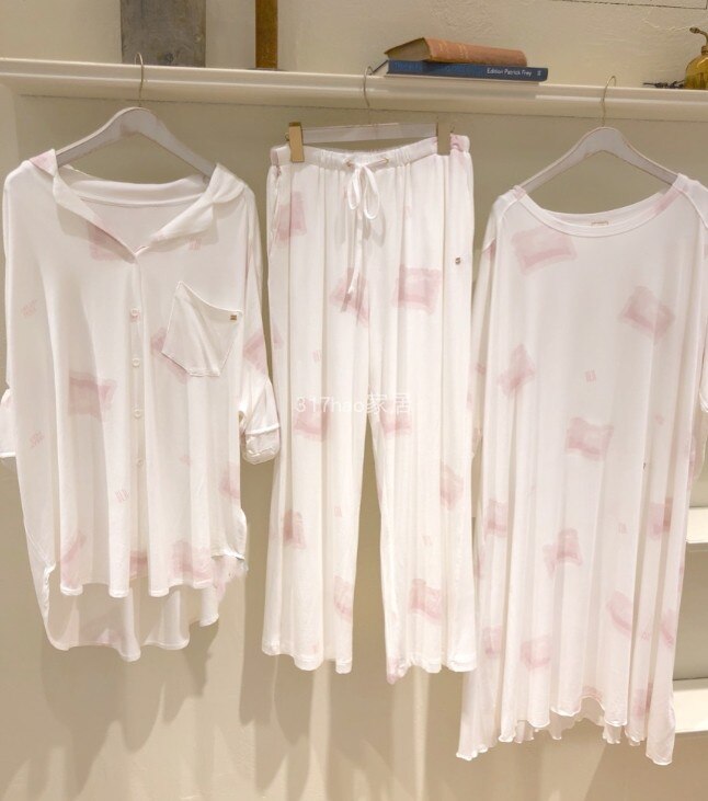 Japanese spring and Autumn thin pajamas gelato Modal cotton clouds long sleeve pantsuit crescent soft home wear sleepwear