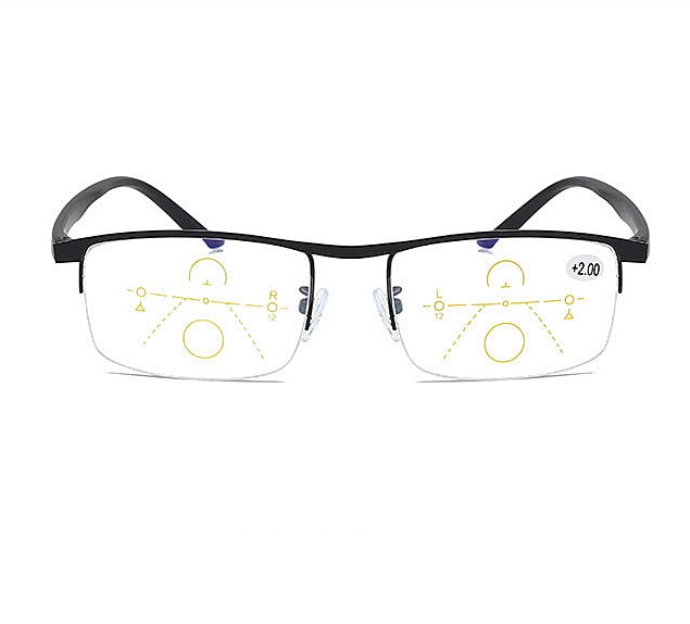 Half montuur progressieve multifocale leesbril dames heren blauw licht blokkerende metalen presbyopische bril dichtbij en veraf  +1.5 to +4: +400 / Zwart