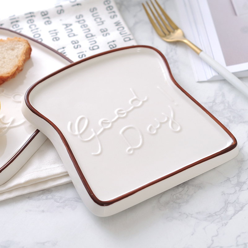 1Pc Goede Dag Toast Vorm Porseleinen Borden Gerechten Voedsel Brood Dessert Tray Voor Ontbijt Servies Keuken Accessoires Servies