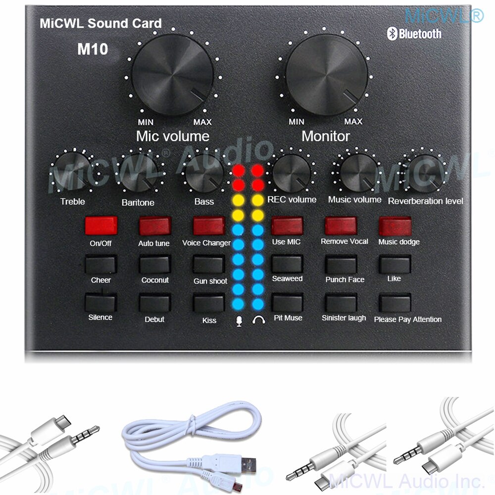 M10 lydkort lyd sæt interface ekstern usb mikrofon live bluetooth funktion forforstærker mixer til computer pc laptop synge: M10 lydmixer