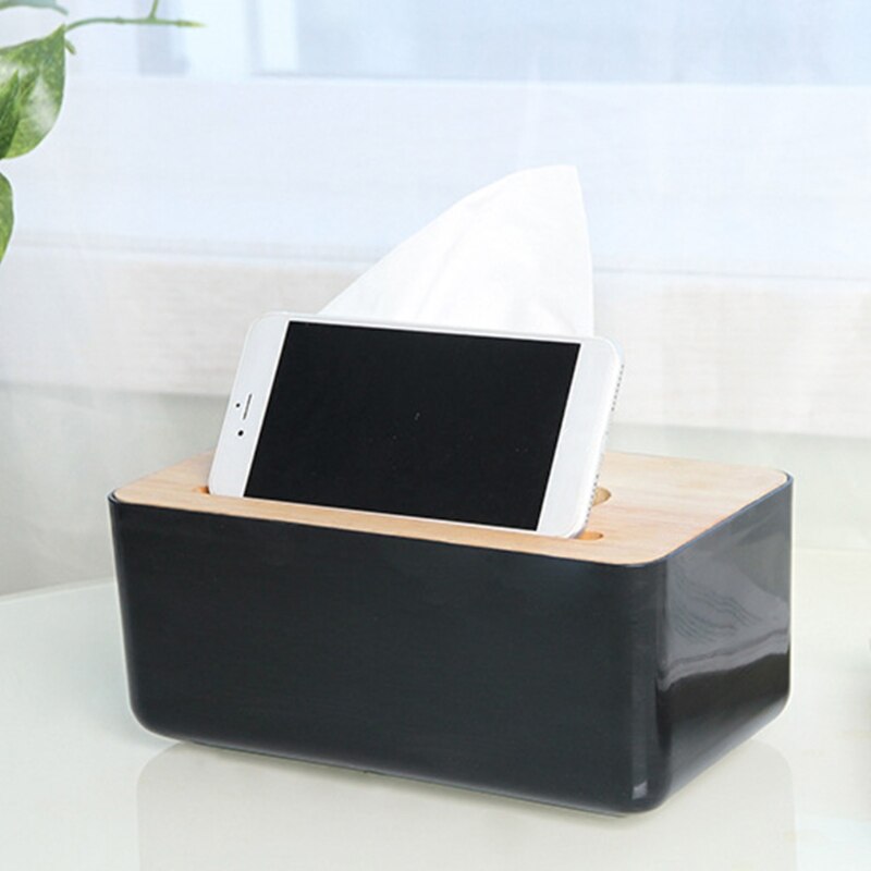 Multifunctional Car Oak Tissue Box Tissues Storage Container Mobile Phone Holder for Home Bedroom Living Room Bathroom