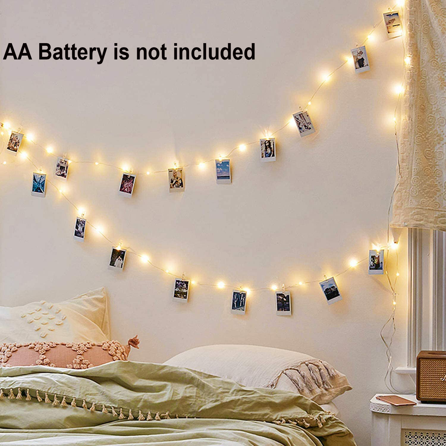 Foto-Clips, Lichterkette, 100 LEDs, Lichterkette mit 50 Clips für Wohnheim, Schlafzimmer, Wand, Party, Hochzeit, Dekoration