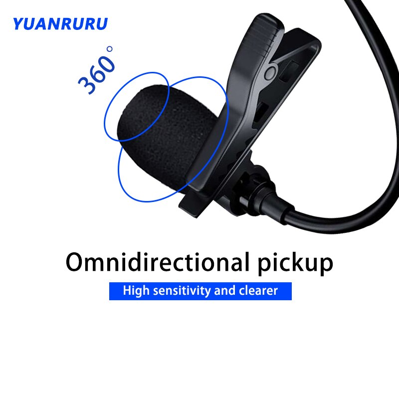 3.5 mm Omnidirectional Microphone Clip Portable Microphone 1.5m Wired Condenser Clip-on Lapel Mic Mini Audio Mic for Phone