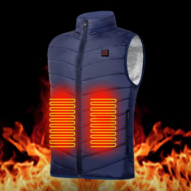 9 zones gilet veste USB hommes hiver électrique chauffé sans manches veste Sports de plein air ski escalade: Blue / XXXL