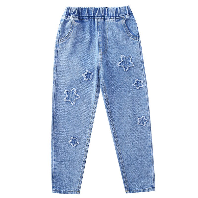 Pantalones vaqueros para niña, ropa para niño, pantalones vaqueros para niña adolescente, pantalones largos azules con cintura elástica, novedad, primavera y otoño
