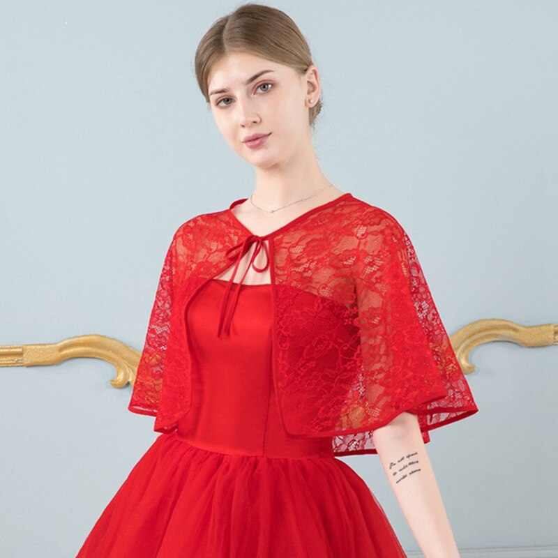 Bryllup kvinner tynn sommer blonder brudekappe fest ball dame blonder bolero fest kveld skuldertrekk tilbehør sjal myk omslag: Rød