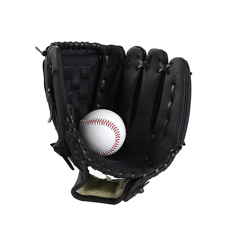 Children Adult Baseball Gloves Leather Softball Practice Equipment Training Match Mittens Left Hand Sport Glove: Black / 9.5 inches