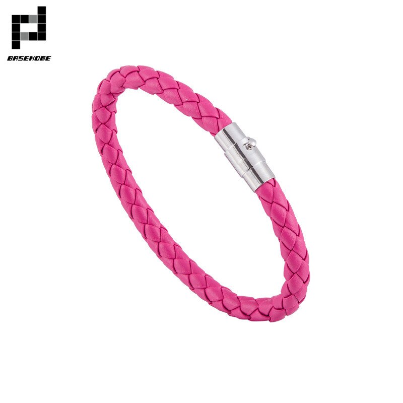 BASEHOME nowy 13 kolor plecione skórzane bransoletki mężczyźni kobiety zapięcie miedziane bransoletki męskie bransoletki prezent biżuteria: rose red