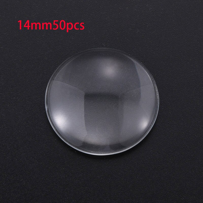 8/10/12/14/16/18/20/25/30/35/40/45/50 Round Flat Back Clear Glass Cabochon, , Cabochon Cameo For Diy Jewelry Making: 14mm50pcs