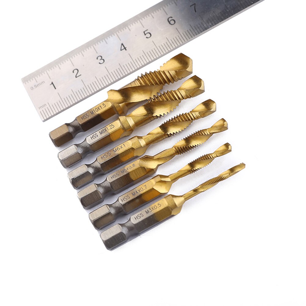 6Pcs M3-M10 Schroef Tap Boren Plated Hss Schroefdraad Metric Tap Boren Plated Hss Schroefdraad Metric tap Boren