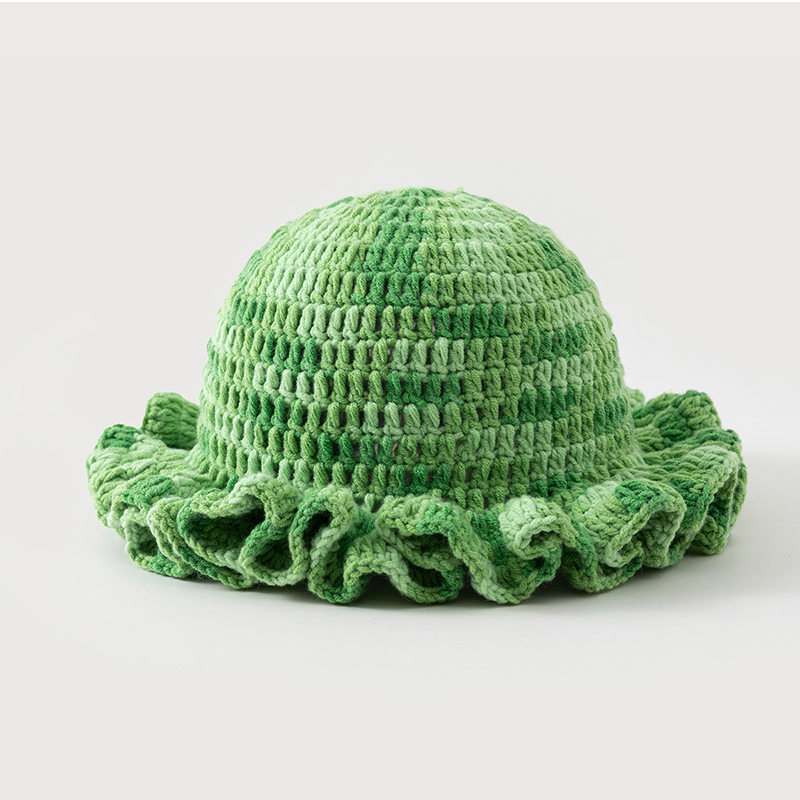 Colorful Crochet Ruffle Brim Knit Bucket Hats Winter Woman Handmade Stretch Fisherman Cap Outdoor Warm Windproof Beanie Hat