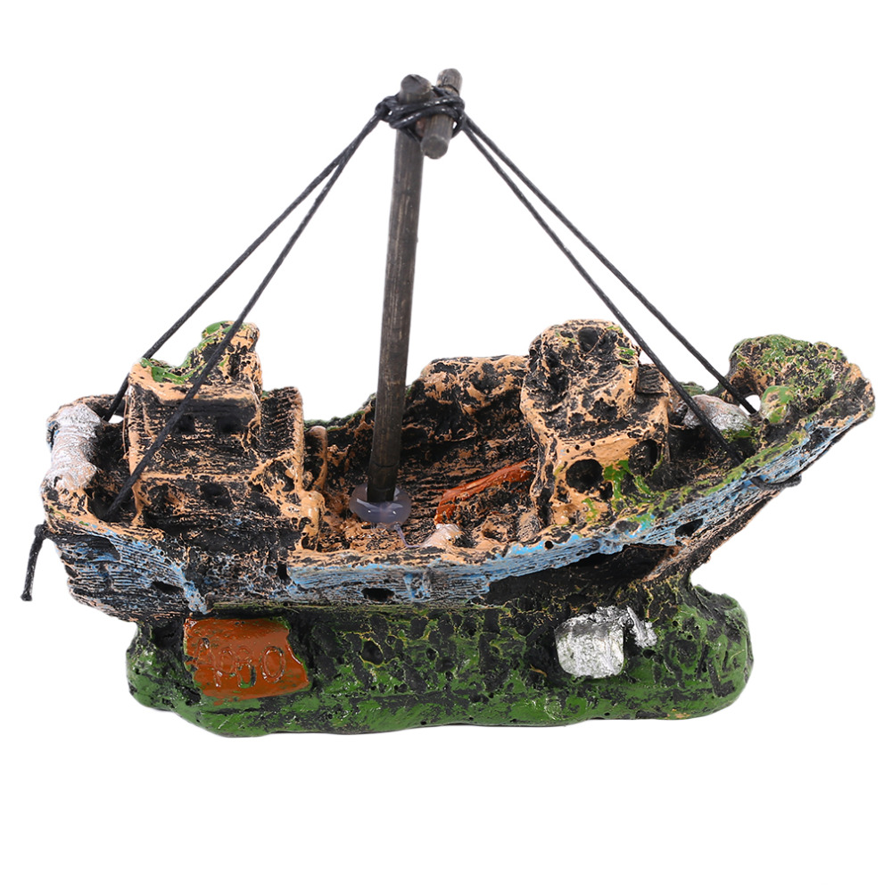 Aquarium Decor Ship Fish Tank DecorationResin Pirate Treasure Ship Pirate Ship Ornament Accessories Aquarium Landscape Statue
