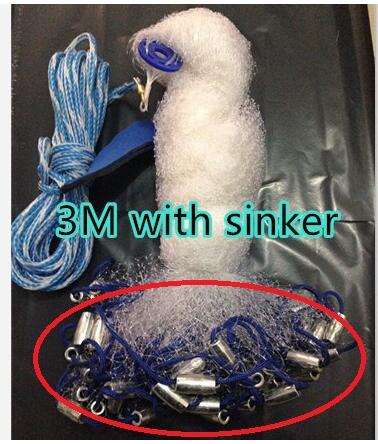 Cast net 2.4-7.2M size American hand cast network small mesh fly throw catch fishing nets tool outdoors Sports Products: 300cm with sinker