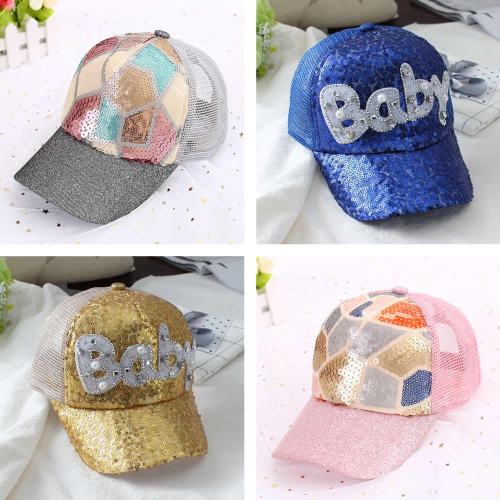 Enfants bébé filles enfant en bas âge enfants paillettes paillettes Sparky chapeau casquette soleil plage été Baseball Bonnet bord bleu rose or