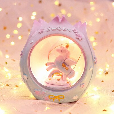 Unicorn baby sleep night light cute star Lamp girl heart bedroom romantic table lamp home decor luminous toys: Silver