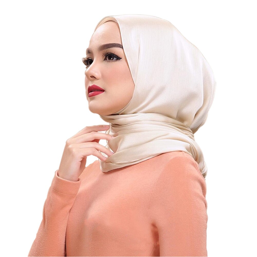 Neliönmuotoinen huivi kääre naisten suuret satiini silkkihuivit yksivärinen muslimi hijab huivi femme huivi elegantti kaulahuivi pehmeä huivi: Beige