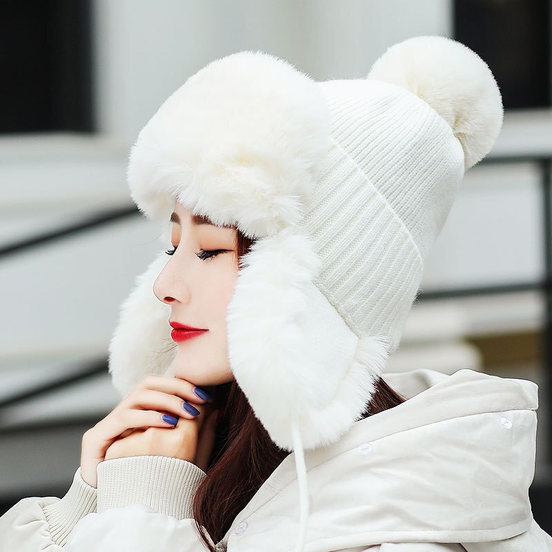 Gorro de lana suave y cálido para mujer, gorros para esquí, 6 colores, Unisex, Otoño e Invierno: Blanco