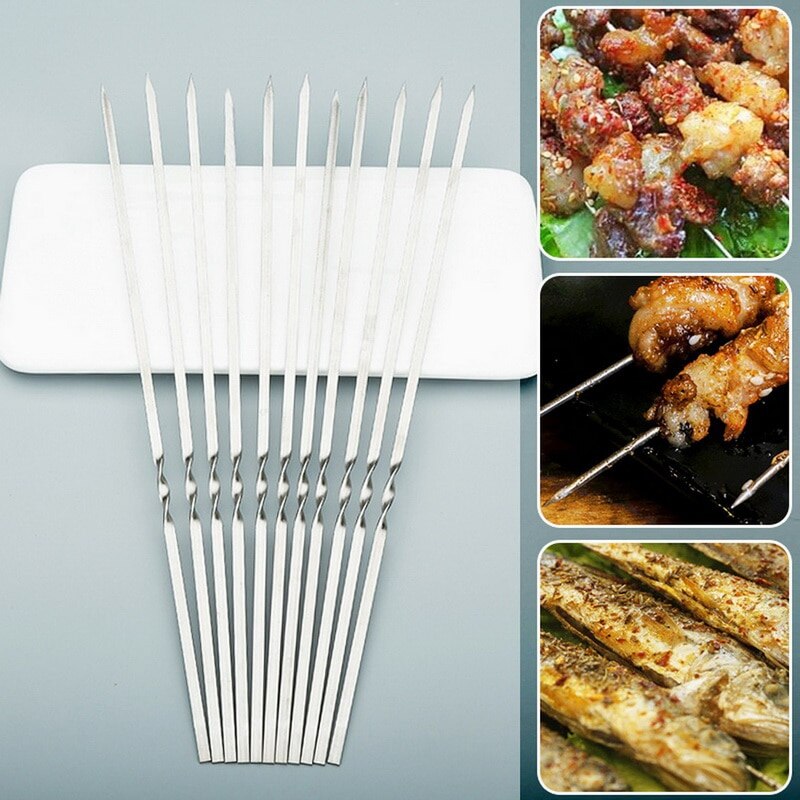 Rustfrit stål grillskilt fladt skilt rundskilt grillnål stål loddet lamspyd gennem spyd grillskilt