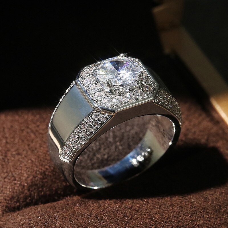 Huitan Luxury Male Wedding Ceremony Rings Cubic Zirconia Dazzling Engagement Rings for Men Classic Timeless Jewelry