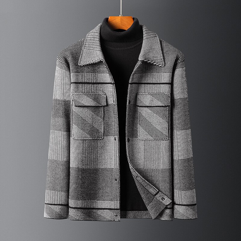 Manteau de de styliste anglais pour hommes, automne hiver, veste d&#39;affaires décontractée, pardessus en laine rayé,: GRAY / XL