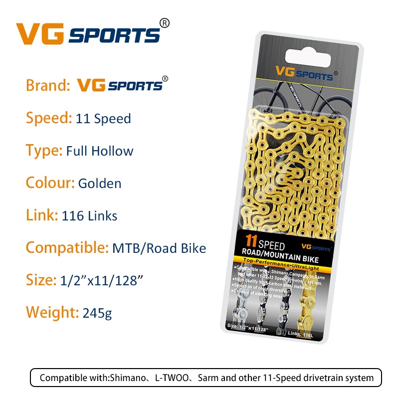Vg Fietsketting 8 9 10 11 Speed Velocidade Hollow Gold Rainbow 116 Links Weg Mountainbike Kettingen Fiets Accessoires: 11S FH Gold
