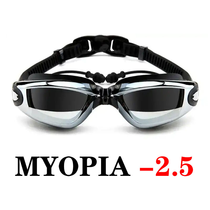 Gafas de natación profesionales para hombre y mujer, lentes impermeables antiniebla, para natación y piscina, unisex: Black Myopia -2.5