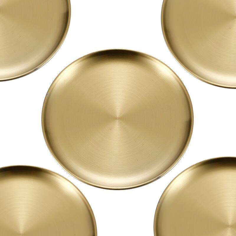 Metal Dinner Plates- Stainless Steel Color Heavy Duty Kitchenware Round Metal 14cm 26cm Gold Silver Plates | Dishwasher Safe