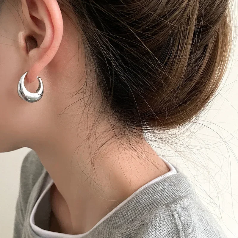 Pendientes de aro gruesos de Metal liso de acero inoxidable para mujeres y niñas, aros redondos a la , pendientes llamativos, joyería Punk