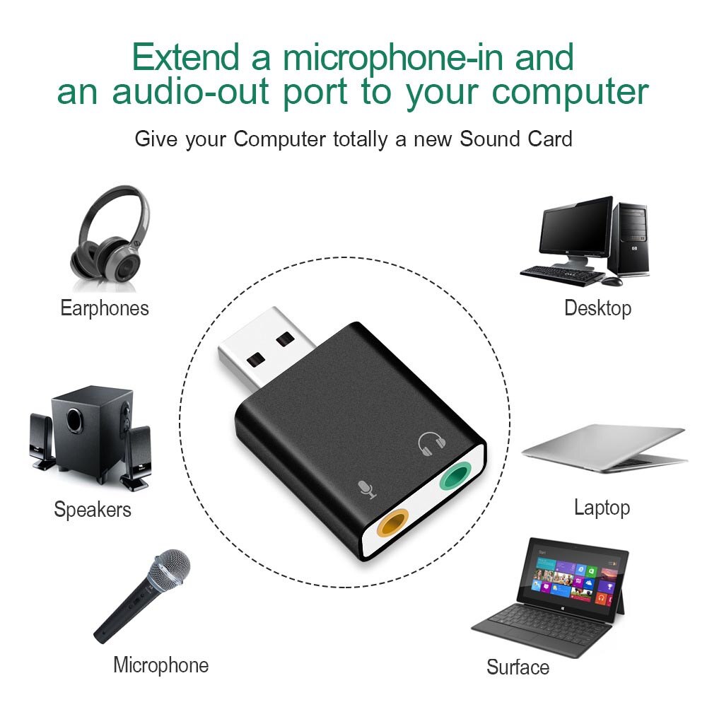 External USB Audio Sound Card USB To Jack 3.5mm Converter Headphone Adapter Mic Sound Card Headsets Virtual 7.1 Ch Microphone