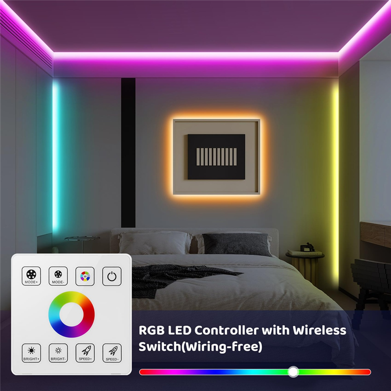 ABAC-RF Touch Panel RGB LED Controller Kit, RGB LED Strip Lights Controller With RF Wireless Remote, For 5V 12V 24V 4-PIN