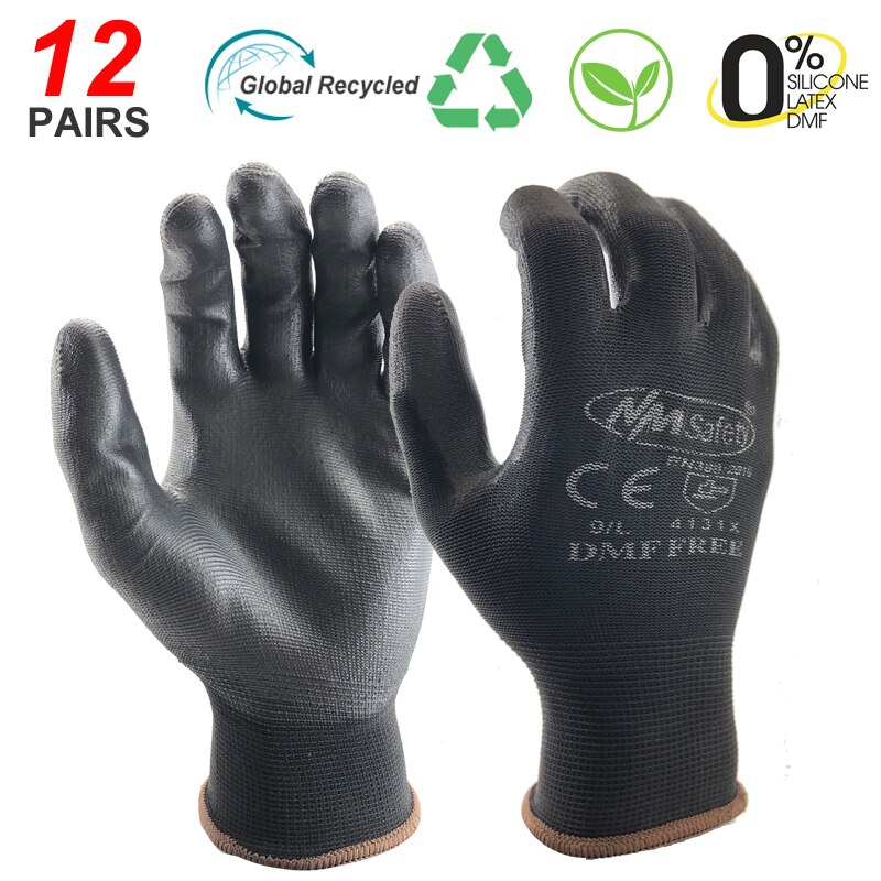 100% 24 Stuks/12 Pairs Zwart Nylon Katoen Gebreide Gecoat Pu Nitril Rubber Industriële Beschermende Veiligheid Werk handschoen