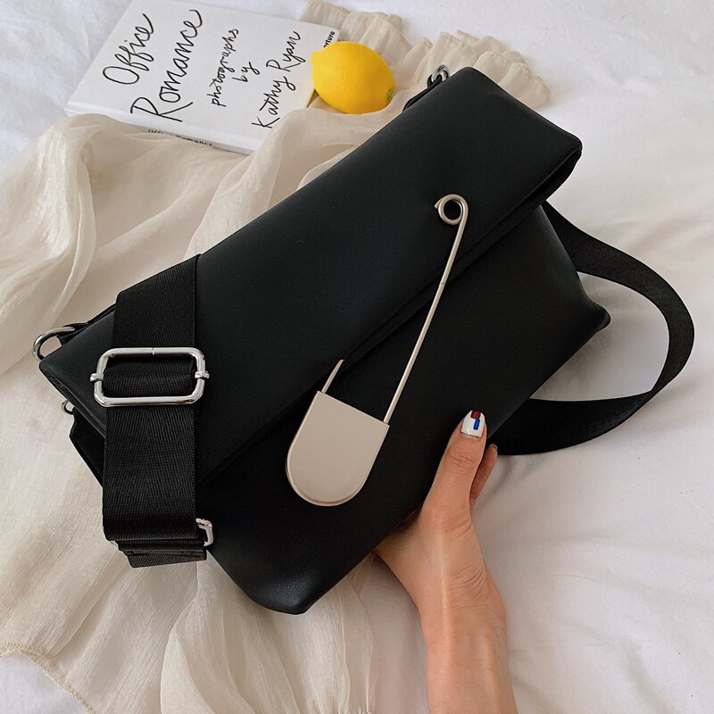 Kvindelige afslappet håndtaske pu læder kvinders håndtaske fold skulder messenger taske
