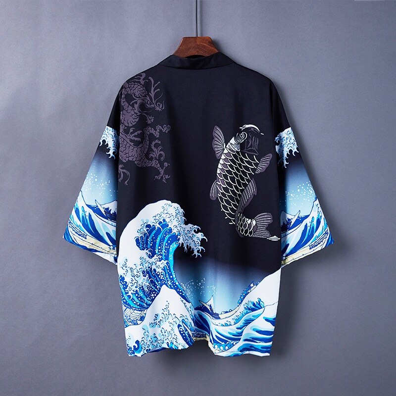 Japanese Kimono Cardigan Men Haori Yukata Male Samurai Costume Clothing Kimono Jacket Mens Kimono Shirt Yukata Haori 12805: 14