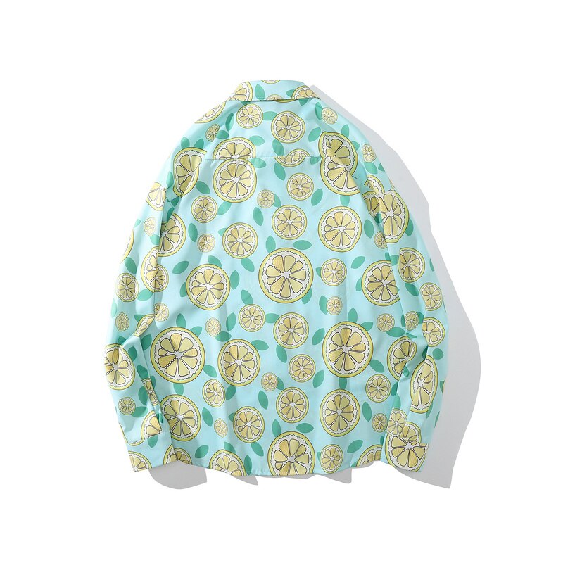 Blusa holgada informal de manga larga con estampado de hojas de limón para verano, camisa holgada con botones estilo Hip Hop para mujer,
