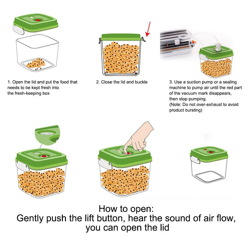 500+1400+3000ml/Set Vacuum Container Large Capacity Food Vacuum Kitchen Storage Container Square Plastic Box Vacuum Sealer Box