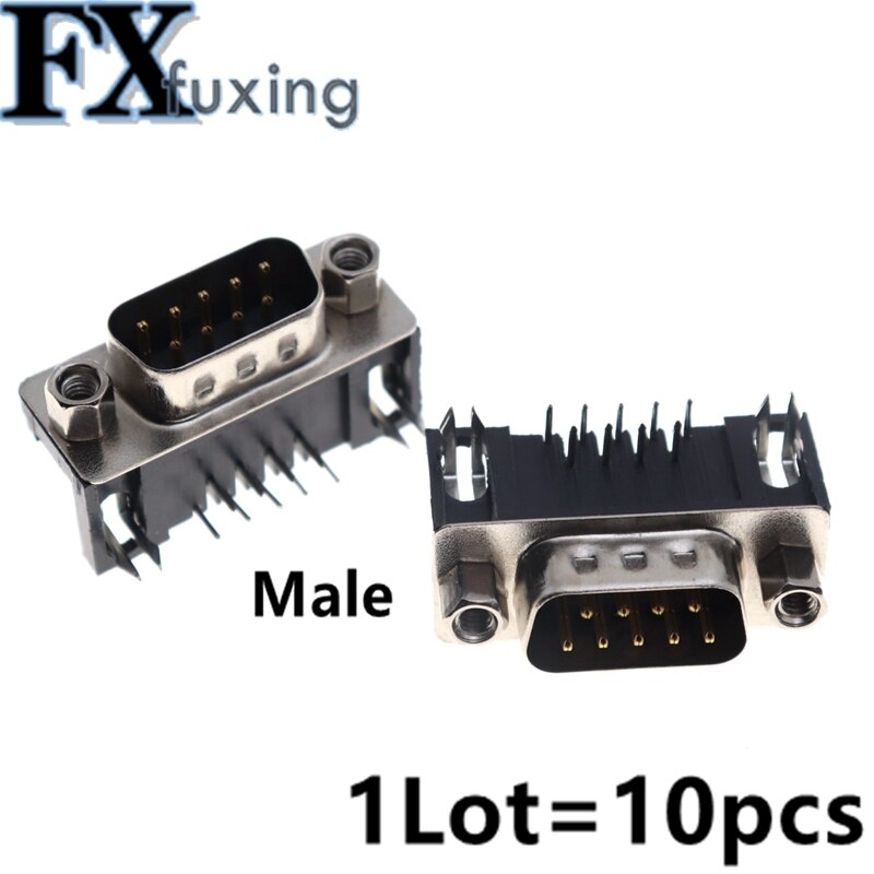 10PCS DB9 Female Male PCB Mount D-Sub 9 pin PCB Connector RS232 Connector 90-degree bent needle DR9