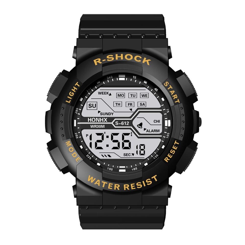 Herreur deluxe digital led smart date sport herre drenge udendørs business boutique elektronisk ur часы мужские: Guld