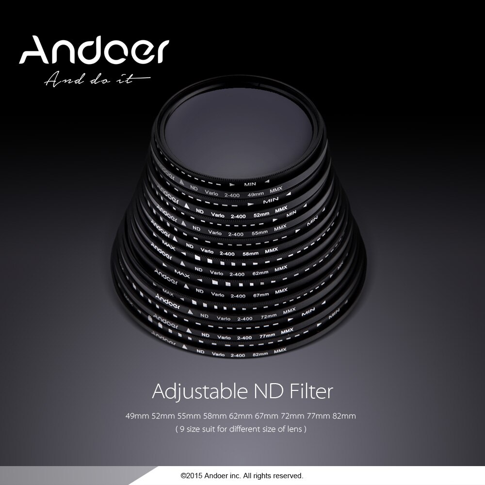 Andoer 67mm ND Fader Neutral Density Adjustable ND2 to ND400 Variable Filter for Canon Nikon DSLR Camera