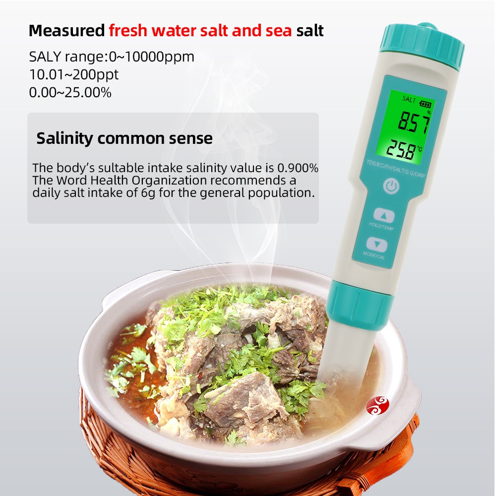 Digitale 7 In 1 Ph/Tds/Ec/Orp/Zoutgehalte/S. G/Temperatuur Meter Water Monitor Tester Drinkwater Aquaria Ph Meter