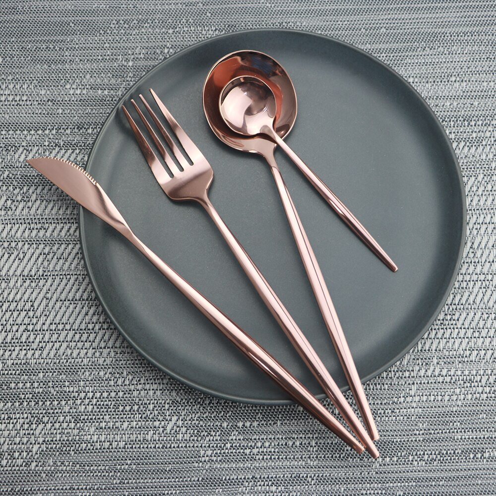 24Pcs Rose Gold 304 Rvs Servies Set Westerse Diner Bestek Zilverwerk Bestek Mes Lepel Vork Servies Set