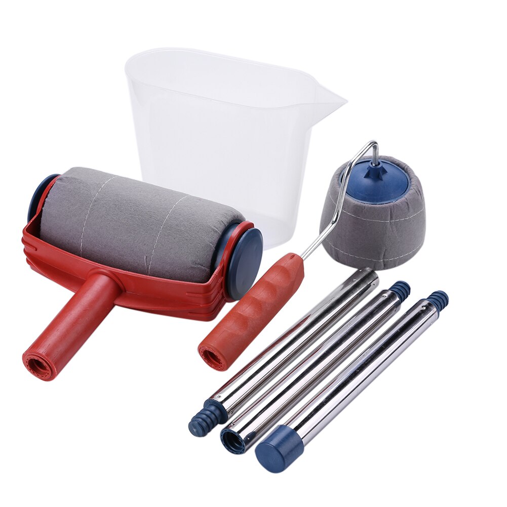 8pcs/set Wall Decorate Paint Roller Brush Set Multifunctional Paint Runner Pro Roller Brush Kit Home Repack Tool: 6pcs set Red