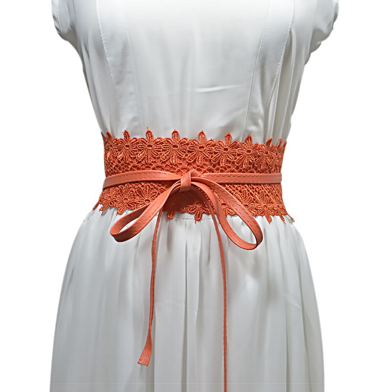 PU cuir dentelle Corset ceintures pour femmes rouge jaune noir large taille ceinture dames robe Starps ceinture 15 couleurs: Orange